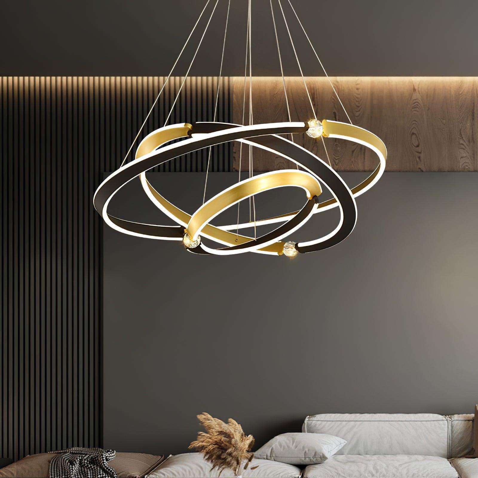 Lustra Chandelier Crystal Black Gold Dining LED-Neutral Decor