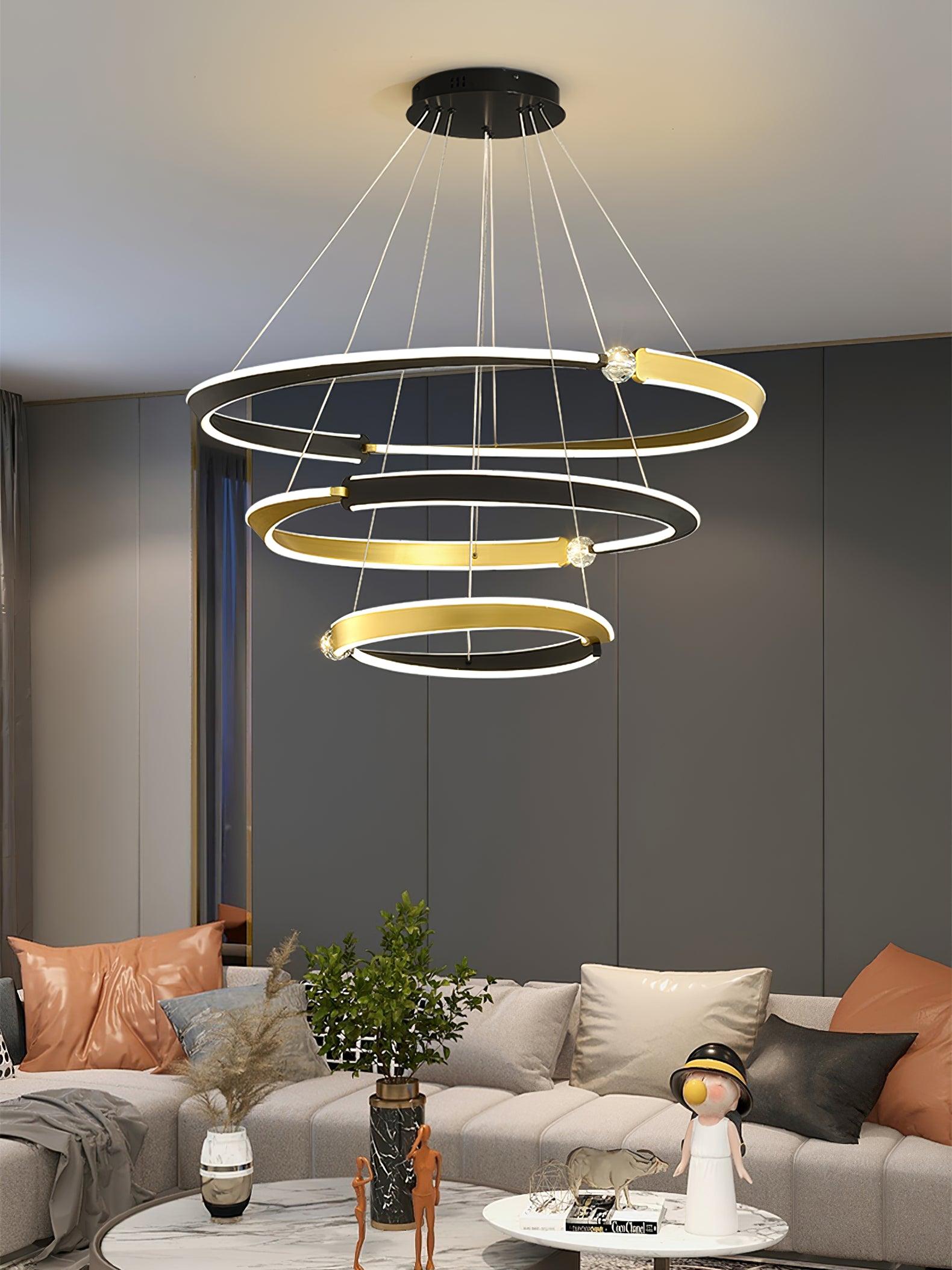 Lustra Chandelier Crystal Black Gold Dining LED-Neutral Decor