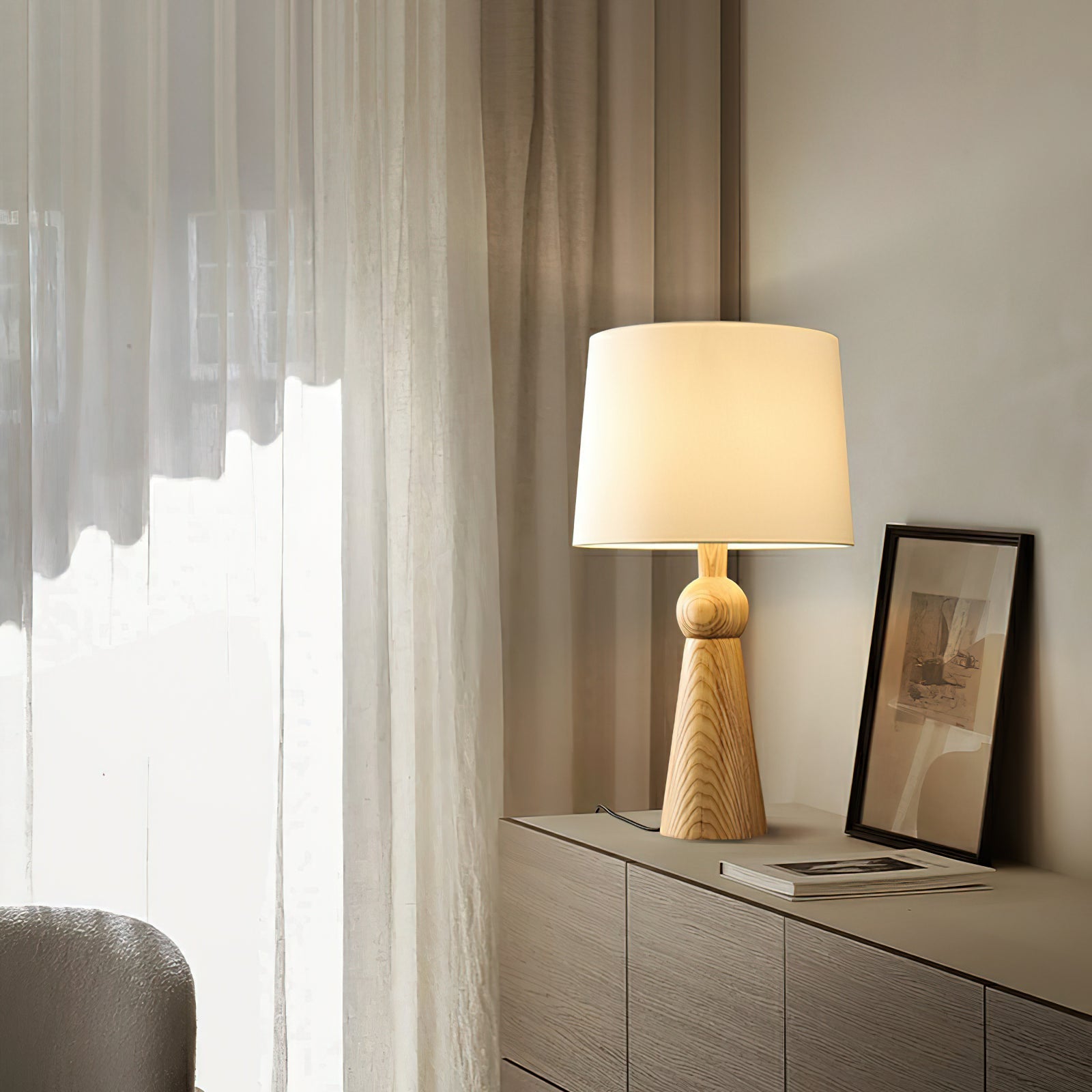 Lioria Wood Fabric Table Lamp-Neutral Decor