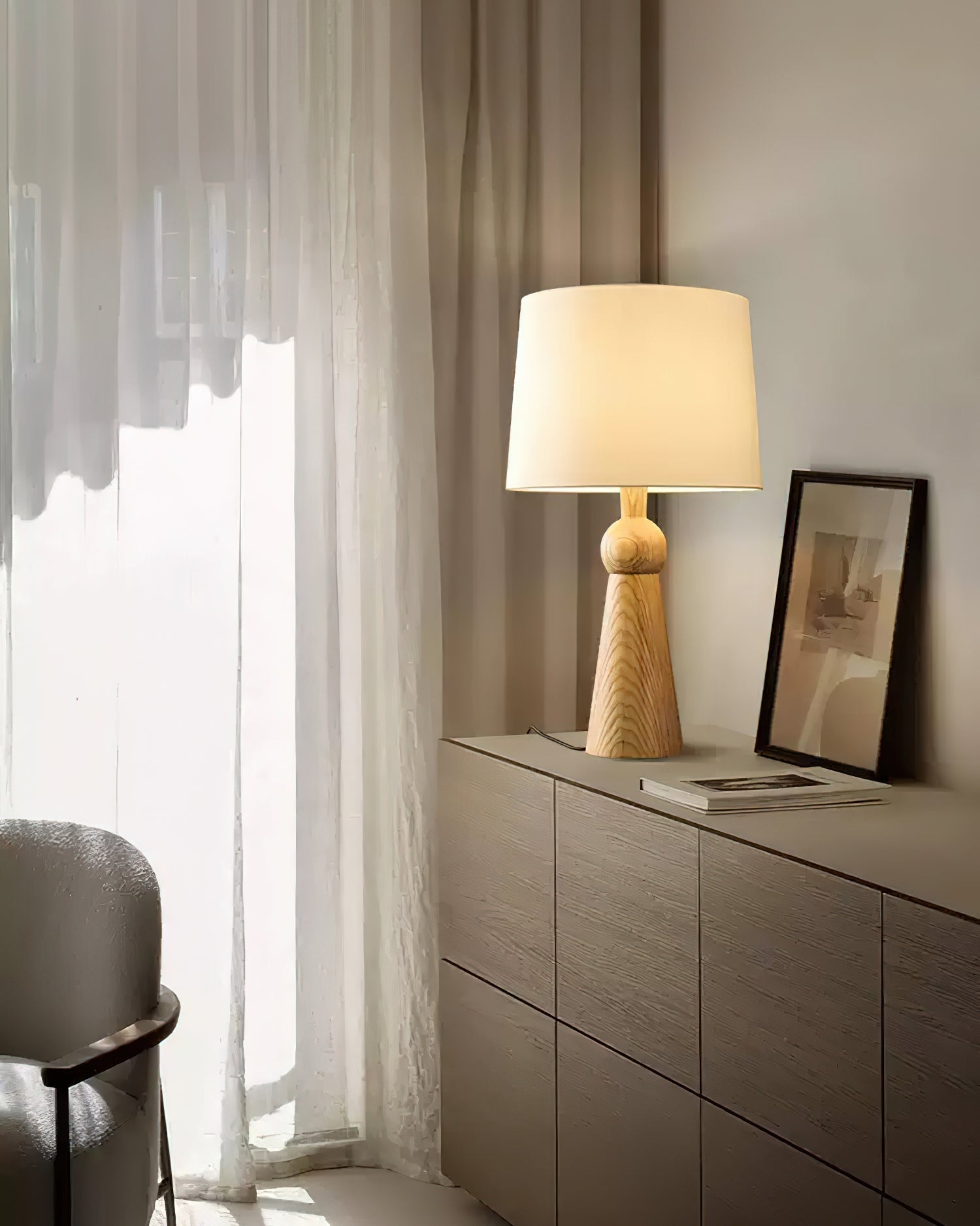 Lioria Wood Fabric Table Lamp-Neutral Decor