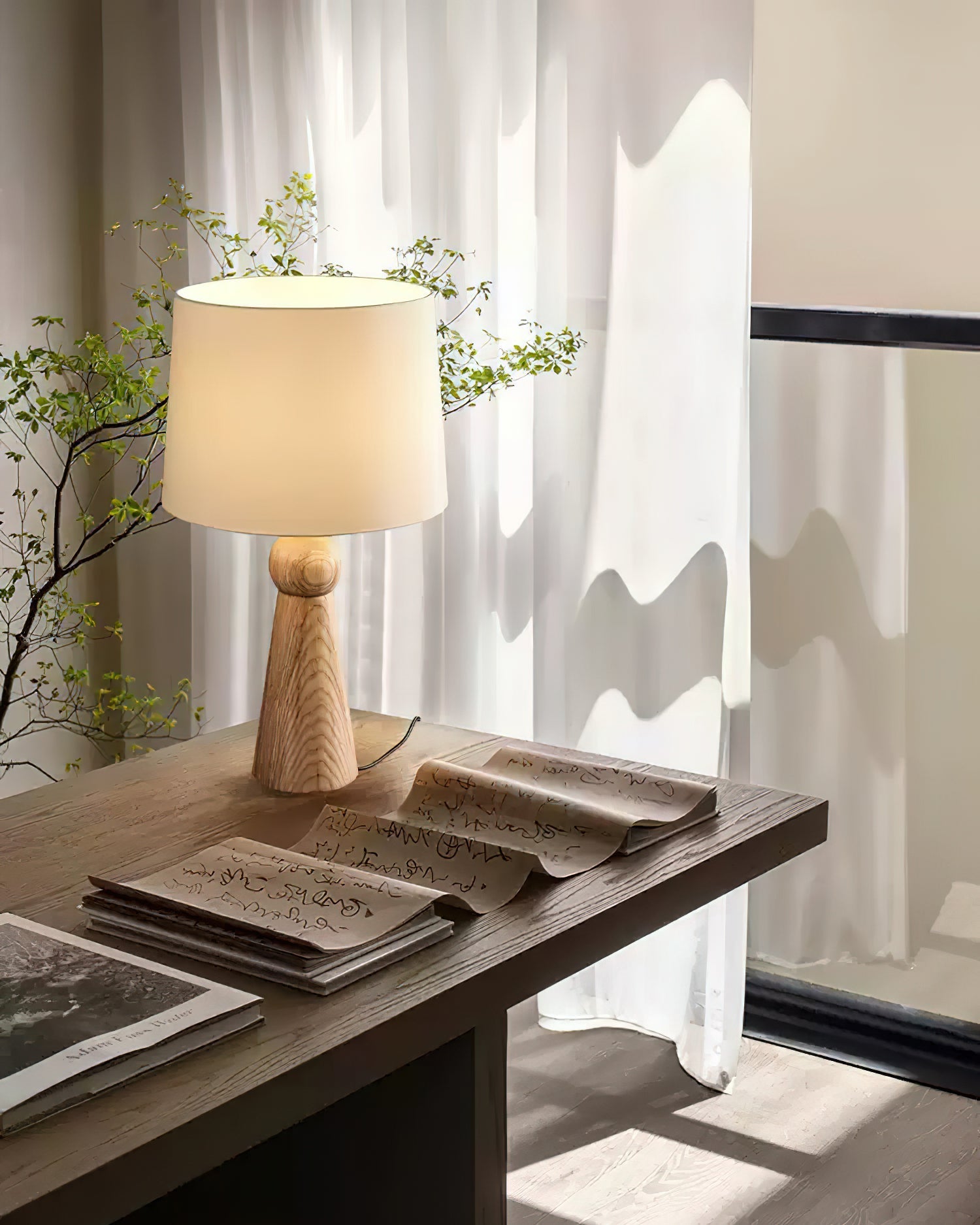 Lioria Wood Fabric Table Lamp-Neutral Decor