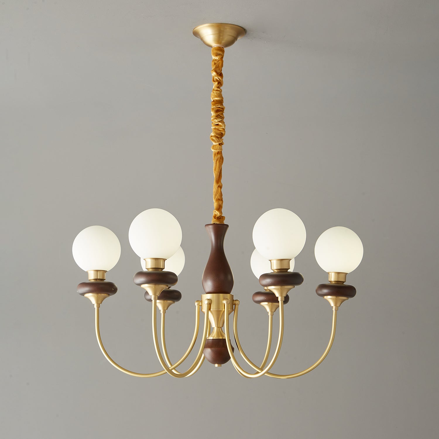 Cotheor Vintage Traditional Arc Wood Glass Chandelier-Neutral Decor