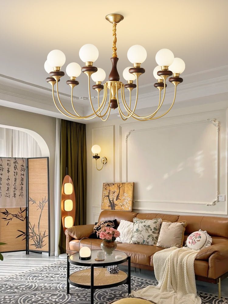 Cotheor Vintage Traditional Arc Wood Glass Chandelier-Neutral Decor