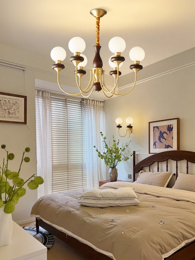 Cotheor Vintage Traditional Arc Wood Glass Chandelier-Neutral Decor