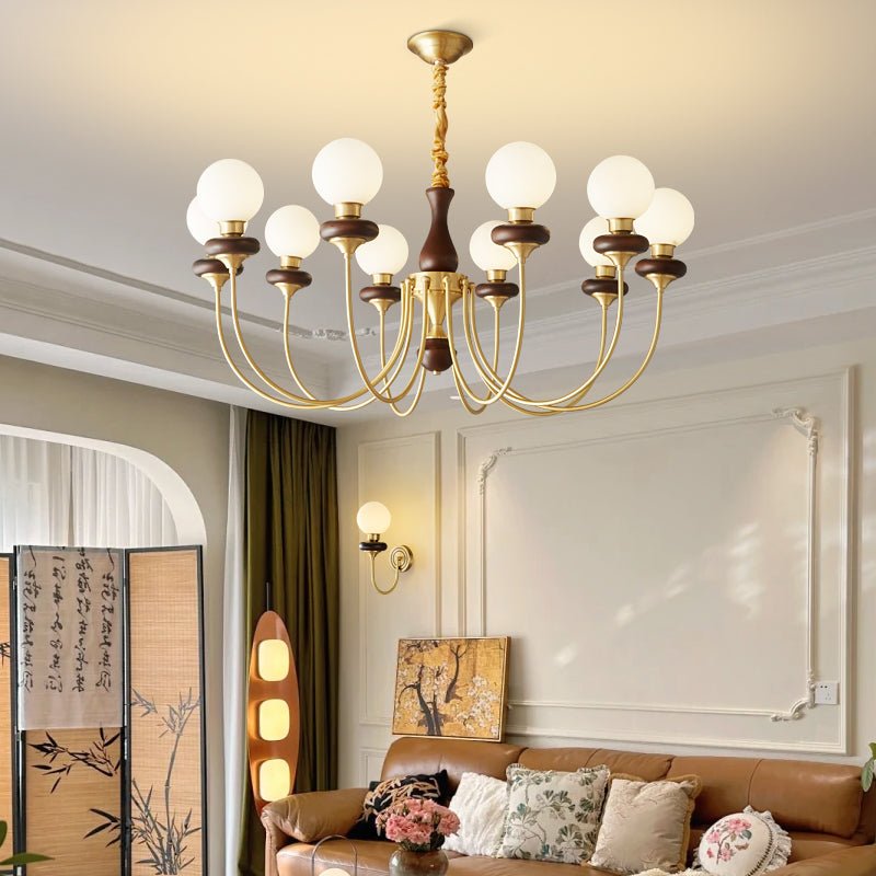 Cotheor Vintage Traditional Arc Wood Glass Chandelier-Neutral Decor