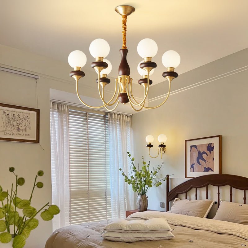 Cotheor Vintage Traditional Arc Wood Glass Chandelier-Neutral Decor