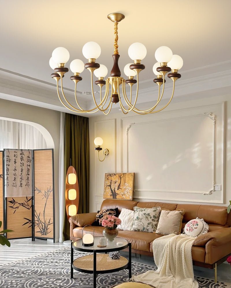 Cotheor Vintage Traditional Arc Wood Glass Chandelier-Neutral Decor