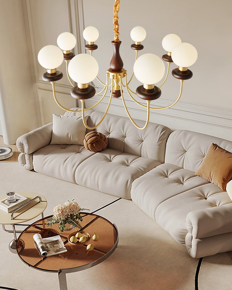 Cotheor Vintage Traditional Arc Wood Glass Chandelier-Neutral Decor