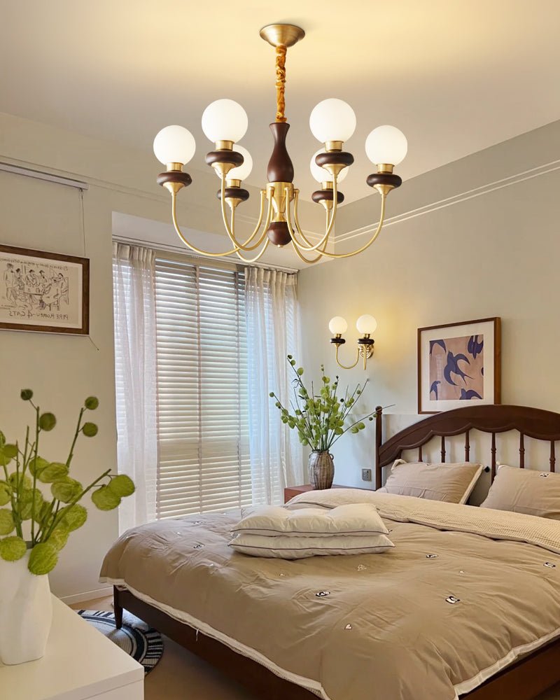 Cotheor Vintage Traditional Arc Wood Glass Chandelier-Neutral Decor