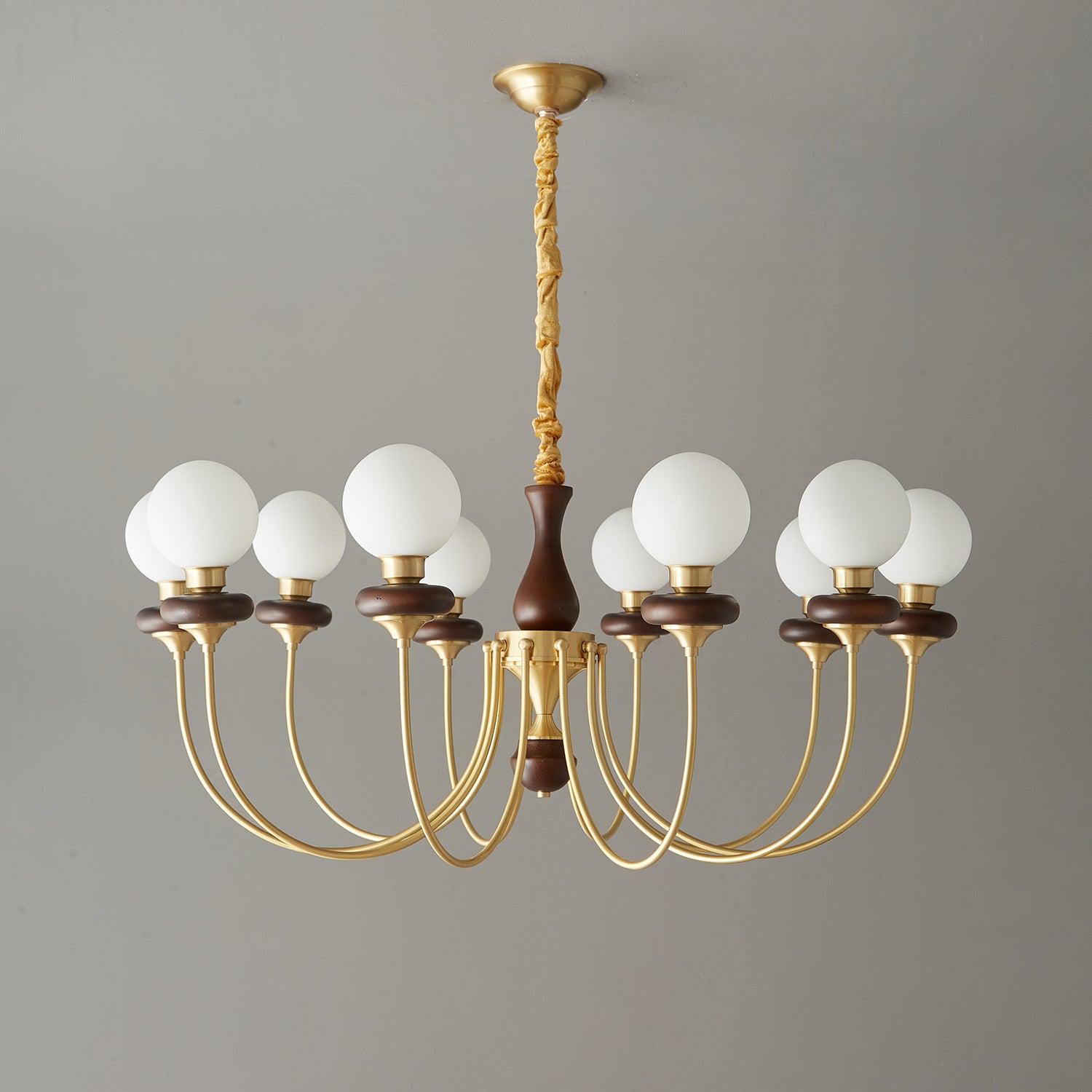 Cotheor Vintage Traditional Arc Wood Glass Chandelier-Neutral Decor