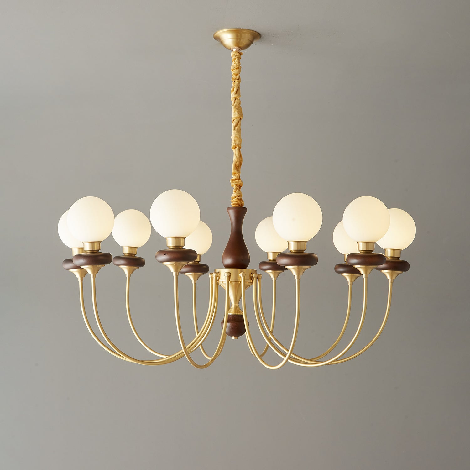 Cotheor Vintage Traditional Arc Wood Glass Chandelier-Neutral Decor