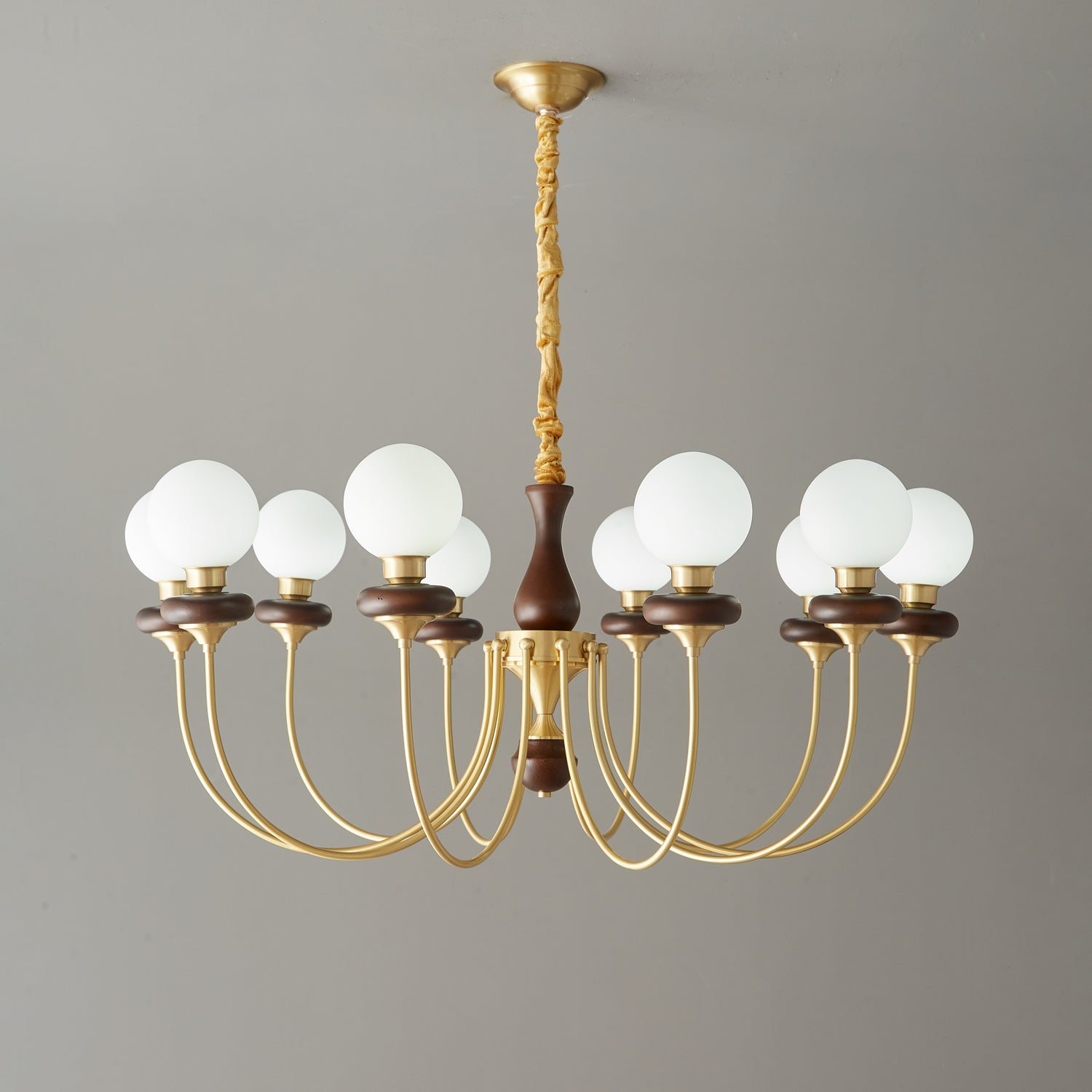 Cotheor Vintage Traditional Arc Wood Glass Chandelier-Neutral Decor