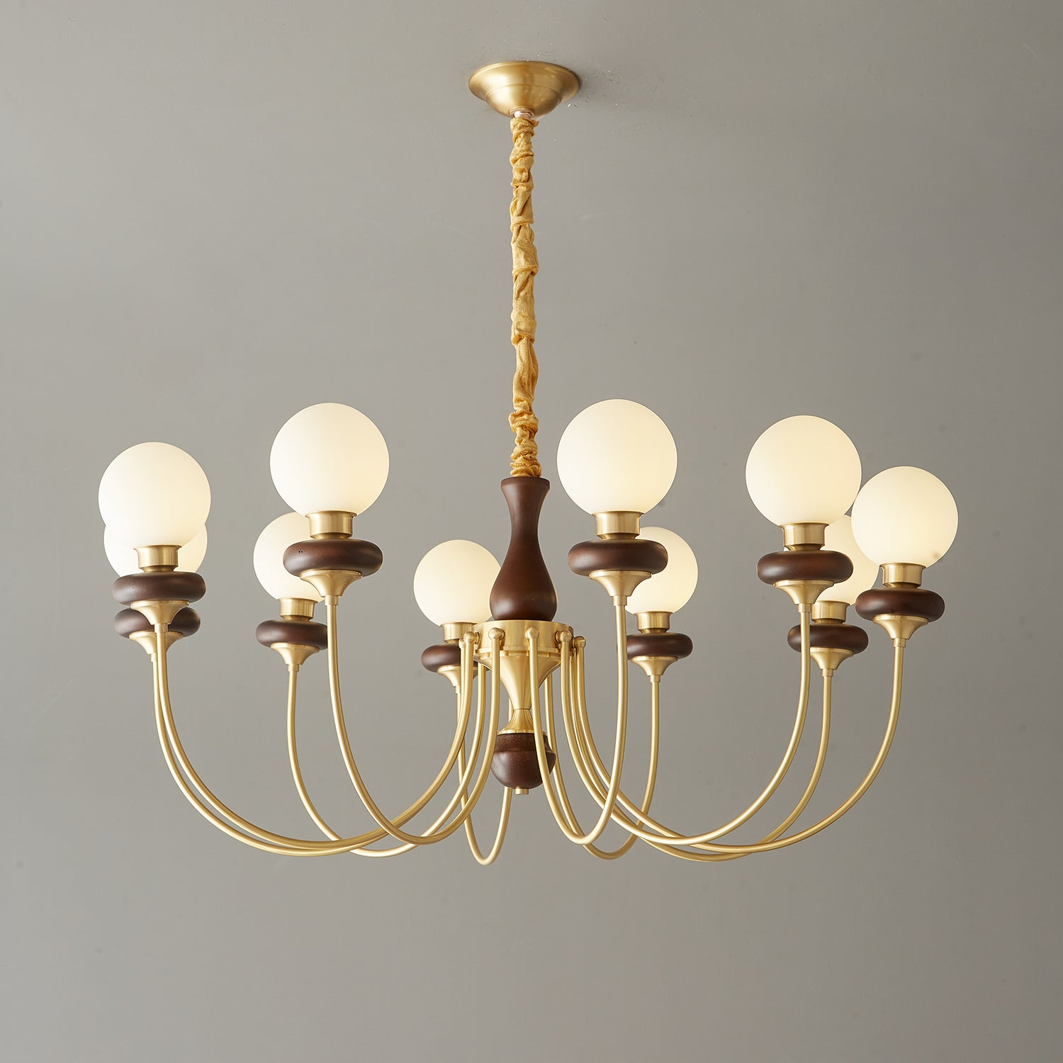 Cotheor Vintage Traditional Arc Wood Glass Chandelier-Neutral Decor