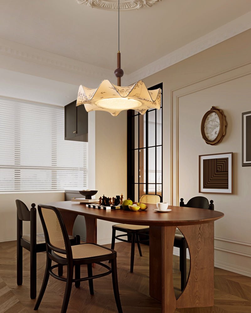 Zoshaos Traditional Elegance Vintage Fabric Wood Pendant Light-Neutral Decor