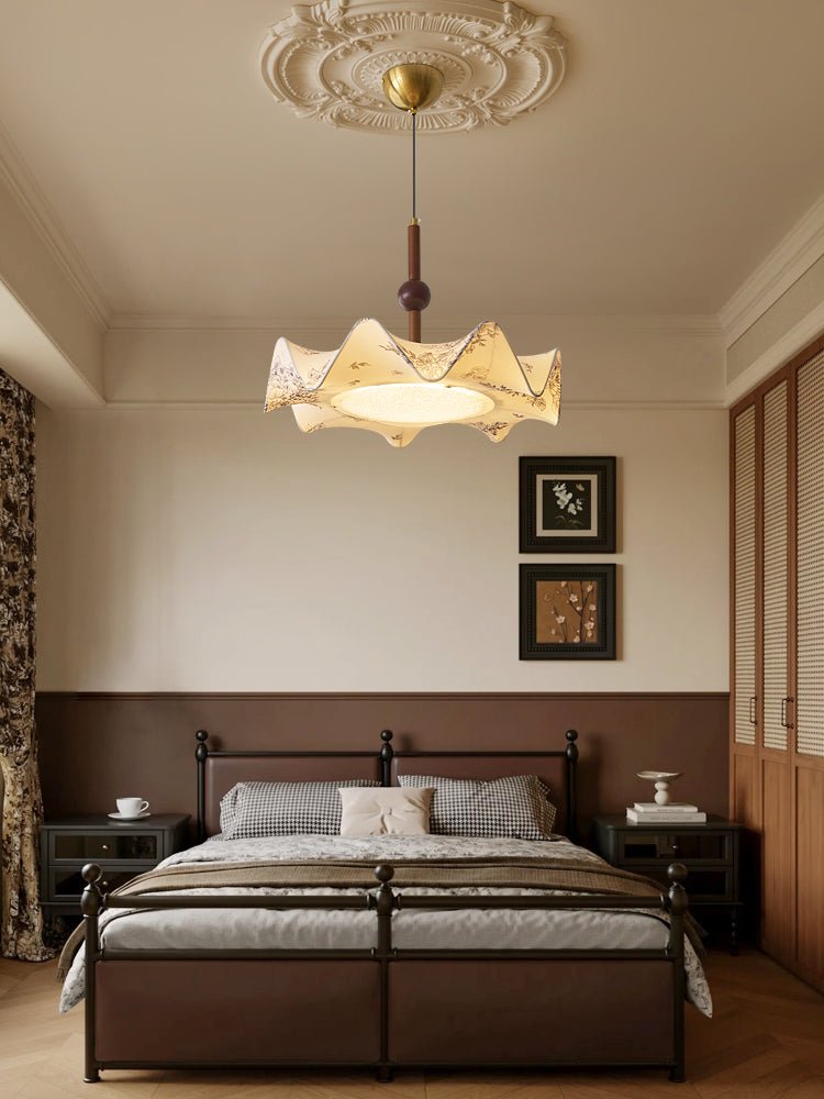 Zoshaos Traditional Elegance Vintage Fabric Wood Pendant Light-Neutral Decor