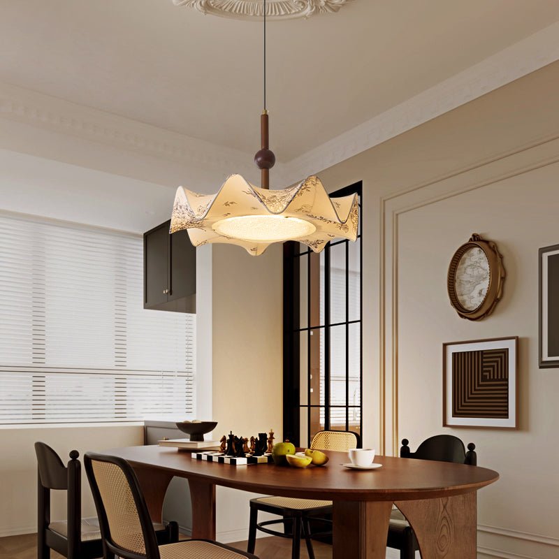 Zoshaos Traditional Elegance Vintage Fabric Wood Pendant Light-Neutral Decor