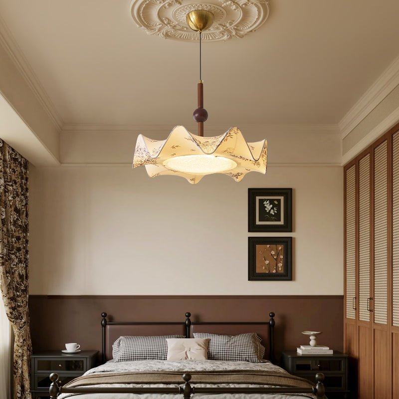 Zoshaos Traditional Elegance Vintage Fabric Wood Pendant Light-Neutral Decor