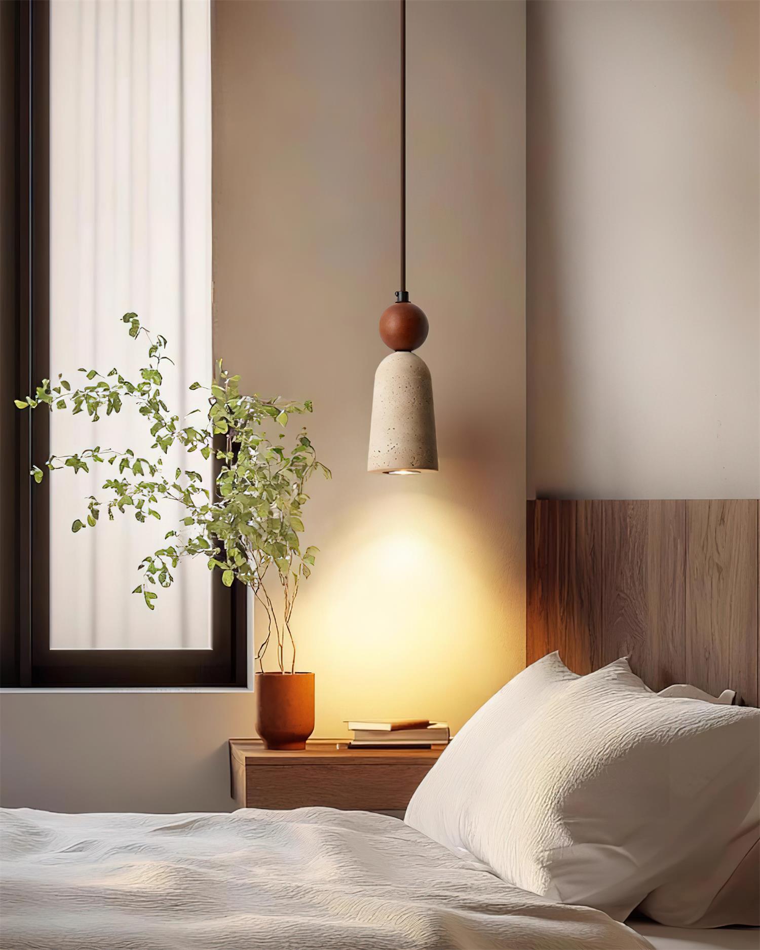 Bellaro Travertine & Wood Pendant Light