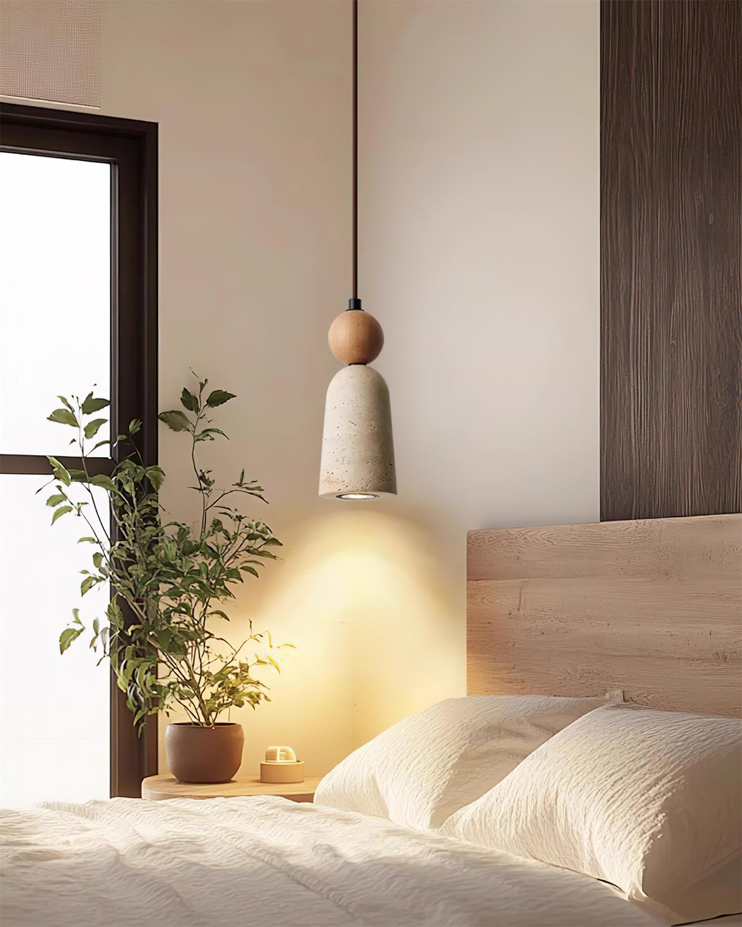 Bellaro Travertine & Wood Pendant Light