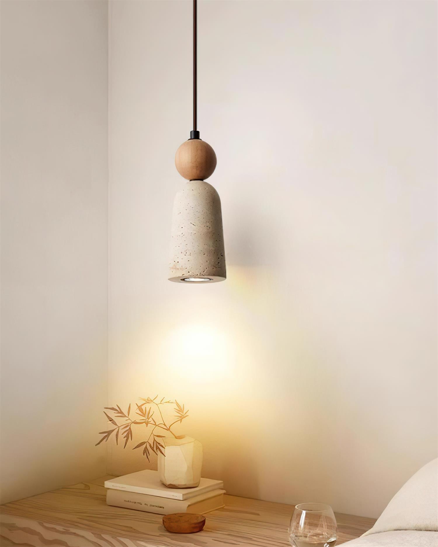 Bellaro Travertine & Wood Pendant Light