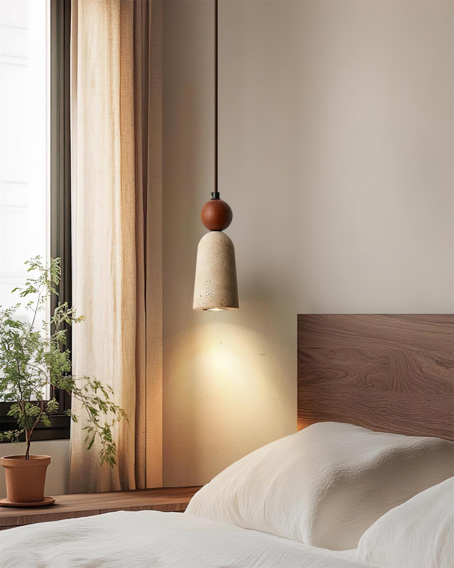 Bellaro Travertine & Wood Pendant Light