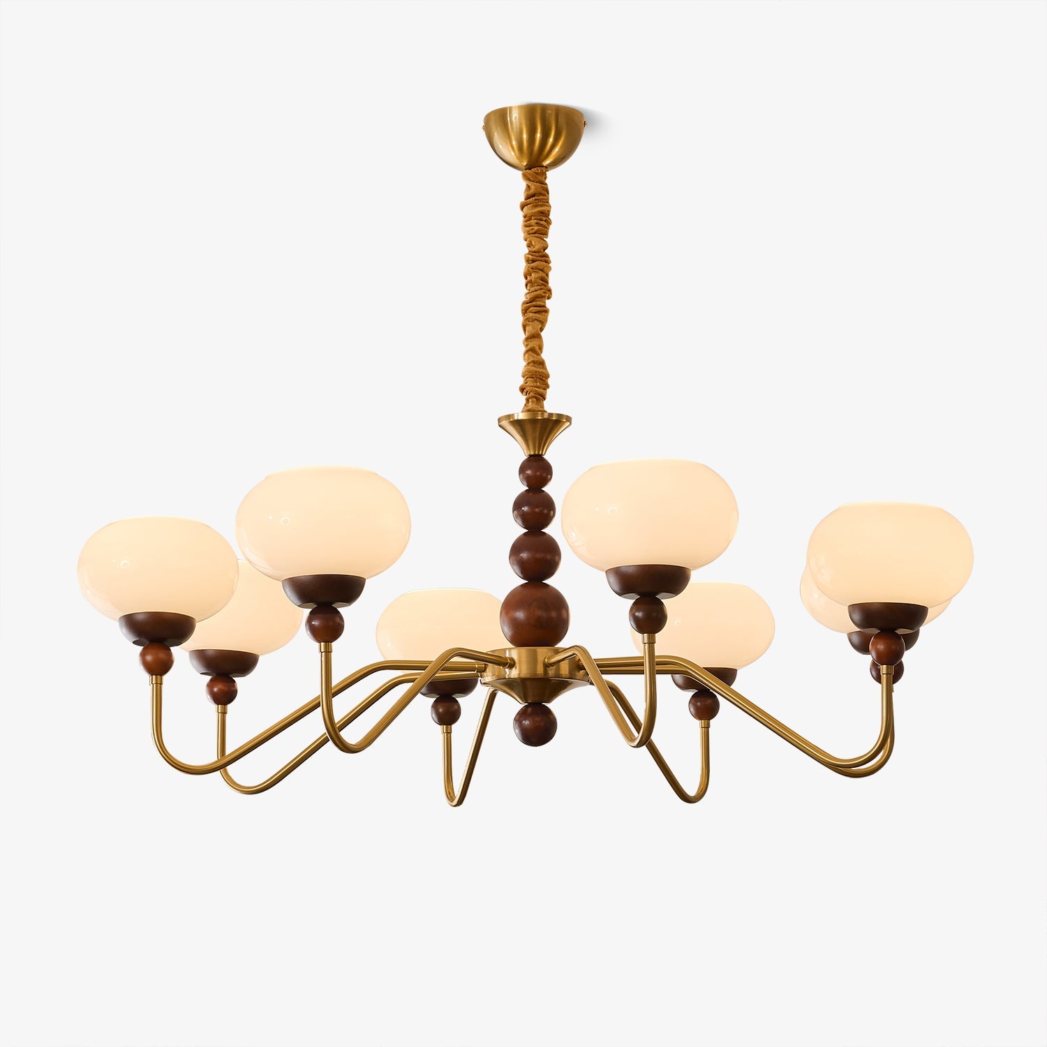 Eamver Chandelier Glass Wood Brass Modern 6-Light-Neutral Decor
