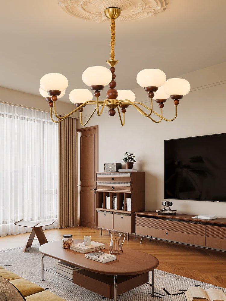 Eamver Chandelier Glass Wood Brass Modern 6-Light-Neutral Decor