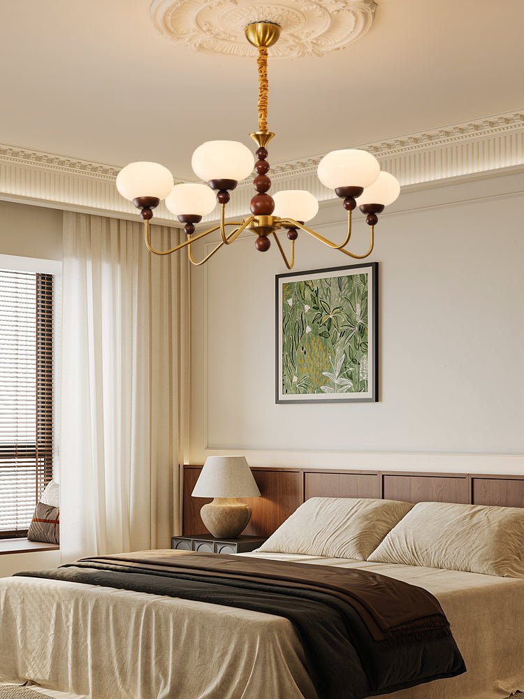 Eamver Chandelier Glass Wood Brass Modern 6-Light-Neutral Decor