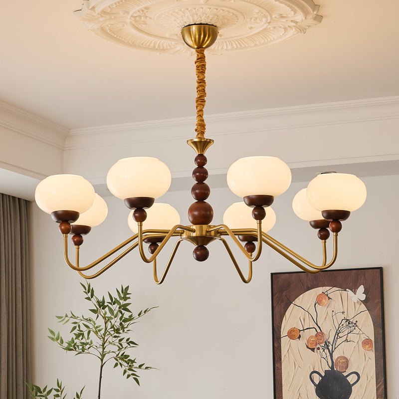 Eamver Chandelier Glass Wood Brass Modern 6-Light-Neutral Decor