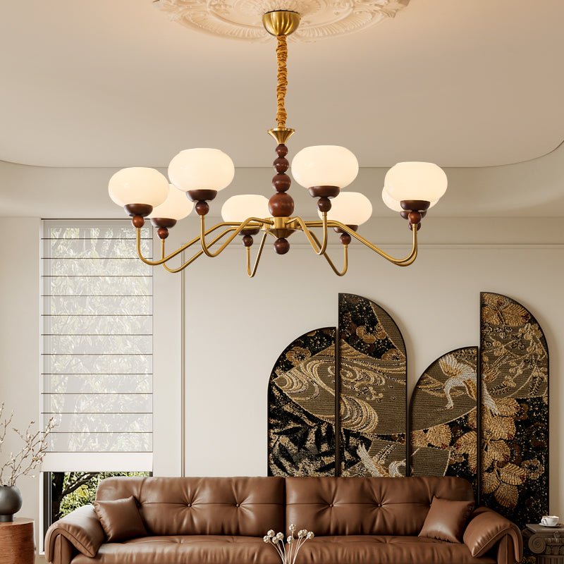 Eamver Chandelier Glass Wood Brass Modern 6-Light-Neutral Decor