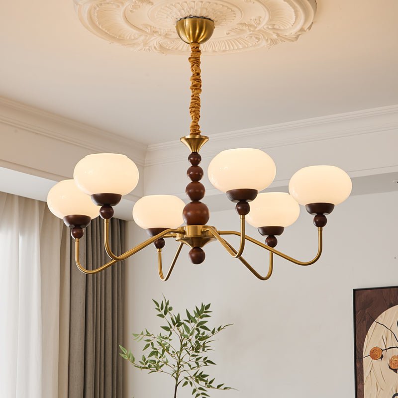 Eamver Chandelier Glass Wood Brass Modern 6-Light-Neutral Decor