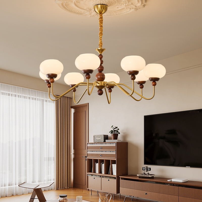 Eamver Chandelier Glass Wood Brass Modern 6-Light-Neutral Decor