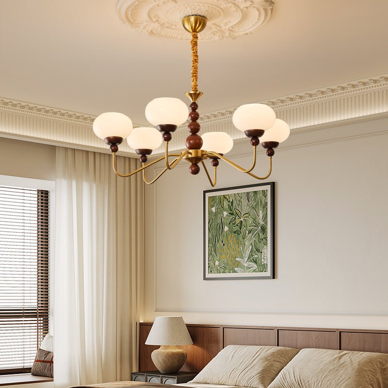 Eamver Chandelier Glass Wood Brass Modern 6-Light-Neutral Decor