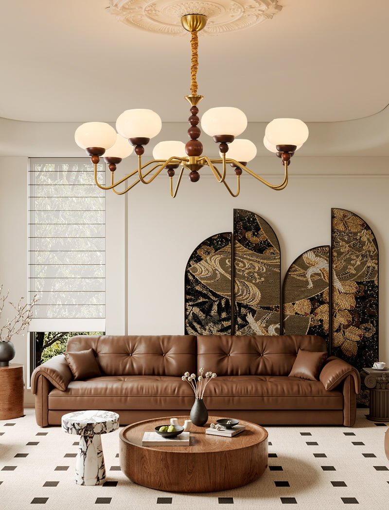 Eamver Chandelier Glass Wood Brass Modern 6-Light-Neutral Decor