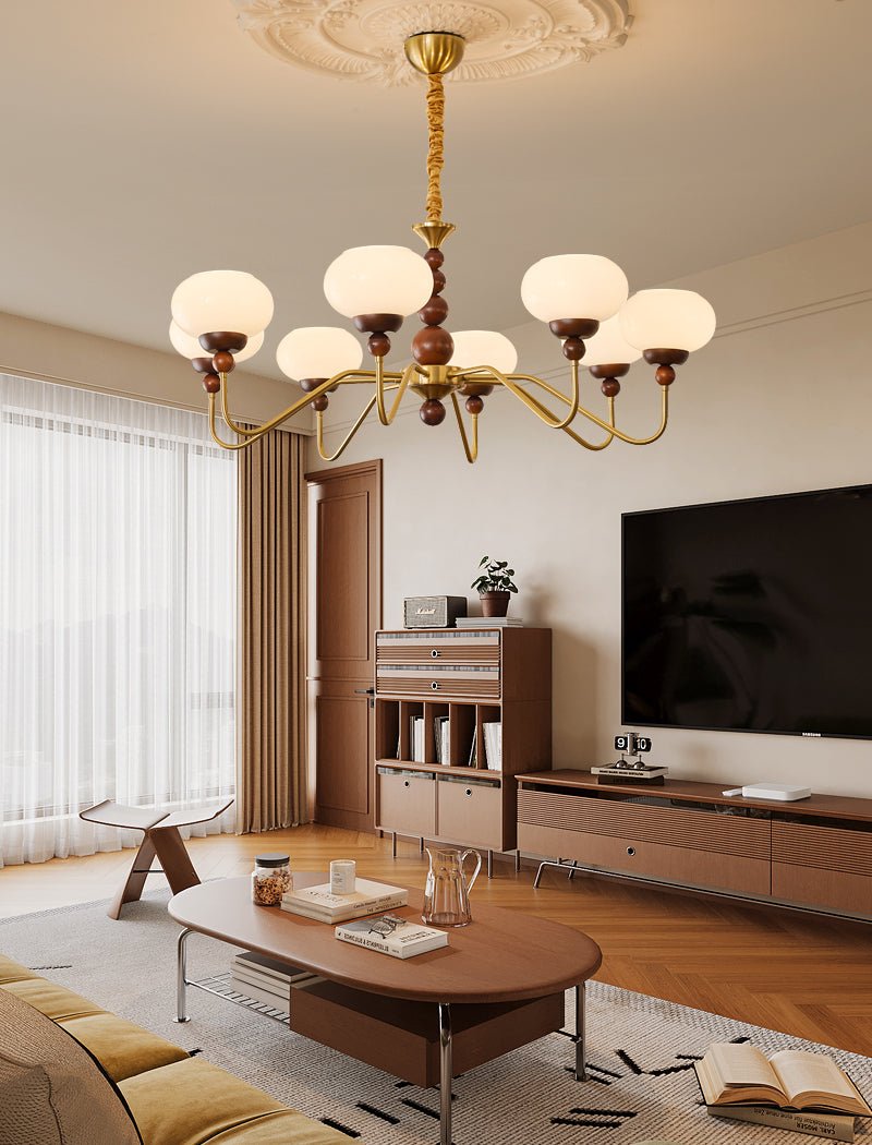 Eamver Chandelier Glass Wood Brass Modern 6-Light-Neutral Decor