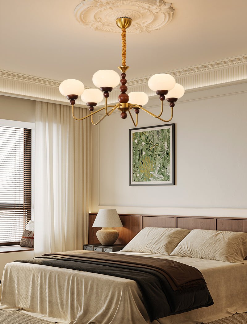 Eamver Chandelier Glass Wood Brass Modern 6-Light-Neutral Decor