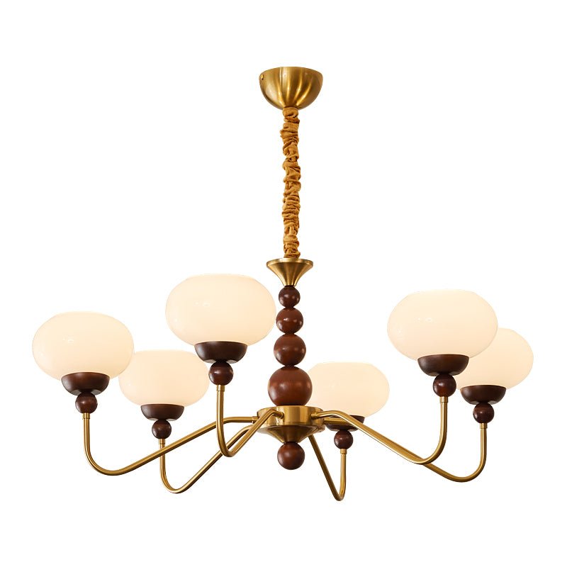 Eamver Chandelier Glass Wood Brass Modern 6-Light-Neutral Decor