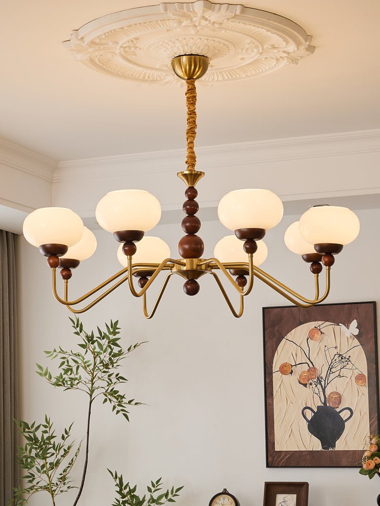 Eamver Chandelier Glass Wood Brass Modern 6-Light-Neutral Decor