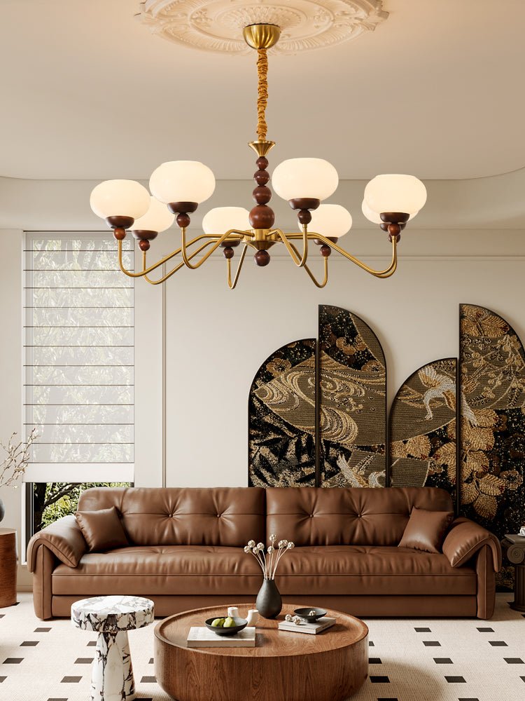 Eamver Chandelier Glass Wood Brass Modern 6-Light-Neutral Decor