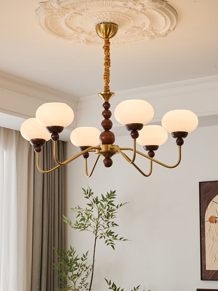 Eamver Chandelier Glass Wood Brass Modern 6-Light-Neutral Decor