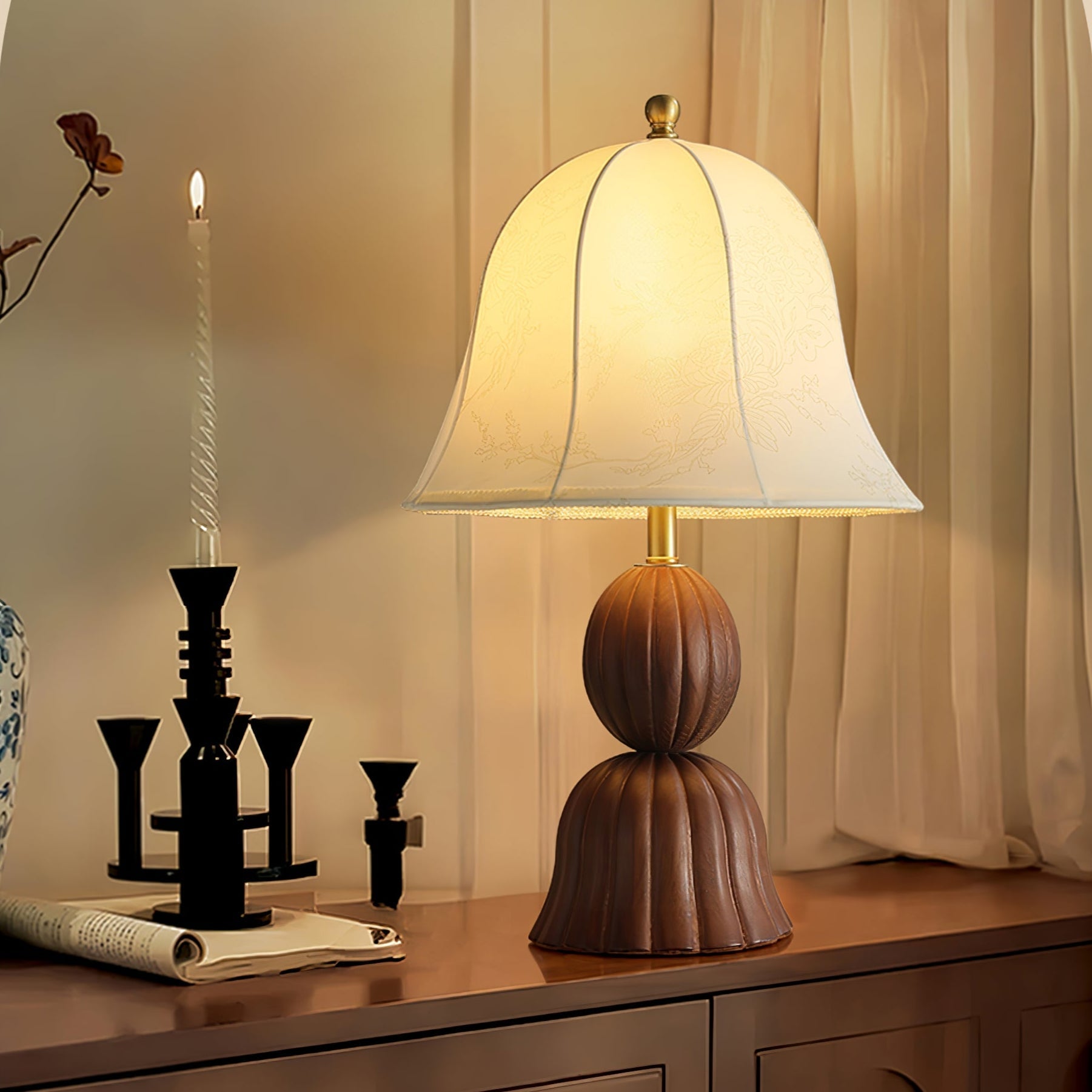 Galenor Fabric Wood Vintage Table Lamp-Neutral Decor