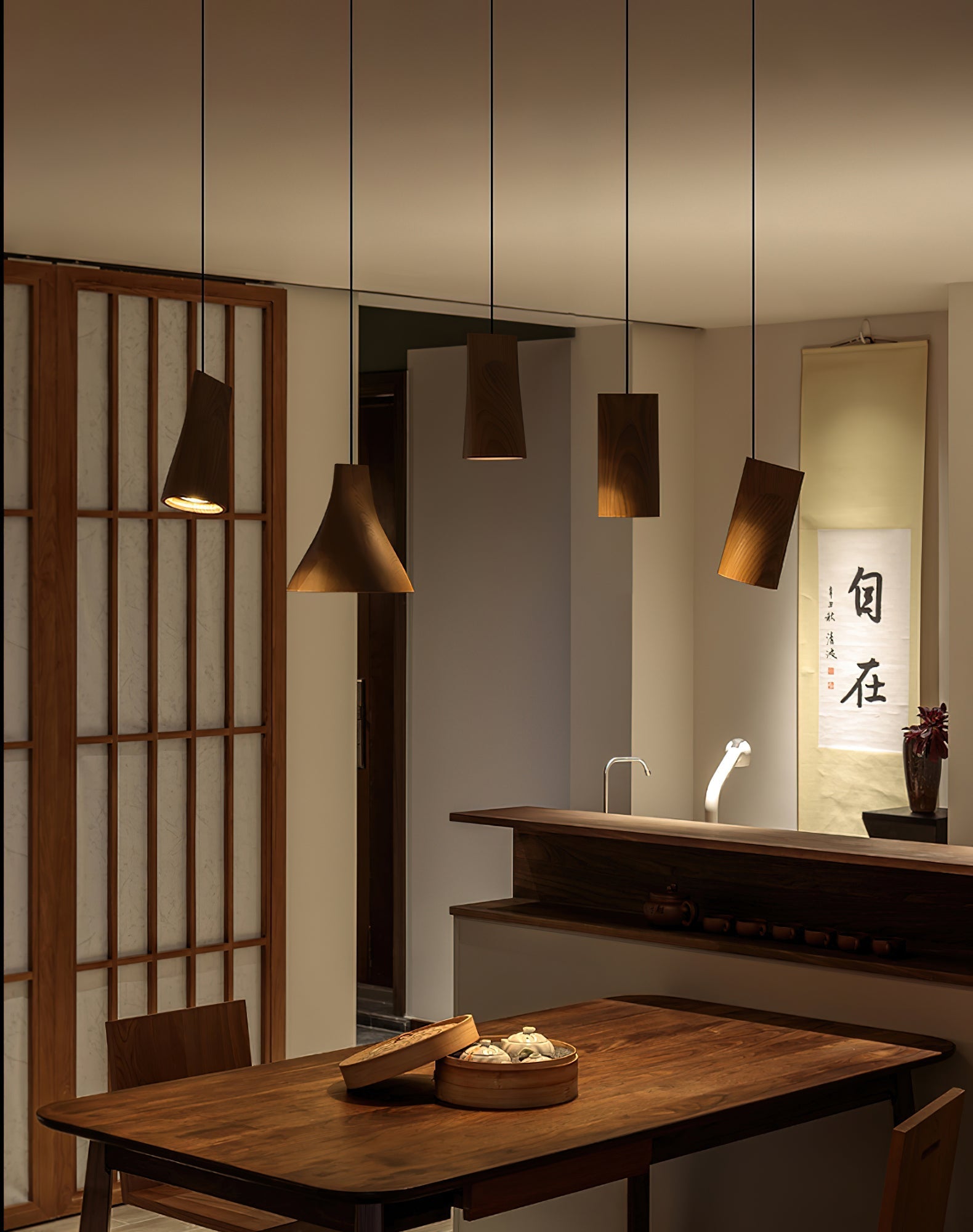Ivarara Asymmetrical Wood Pendant Light-Neutral Decor