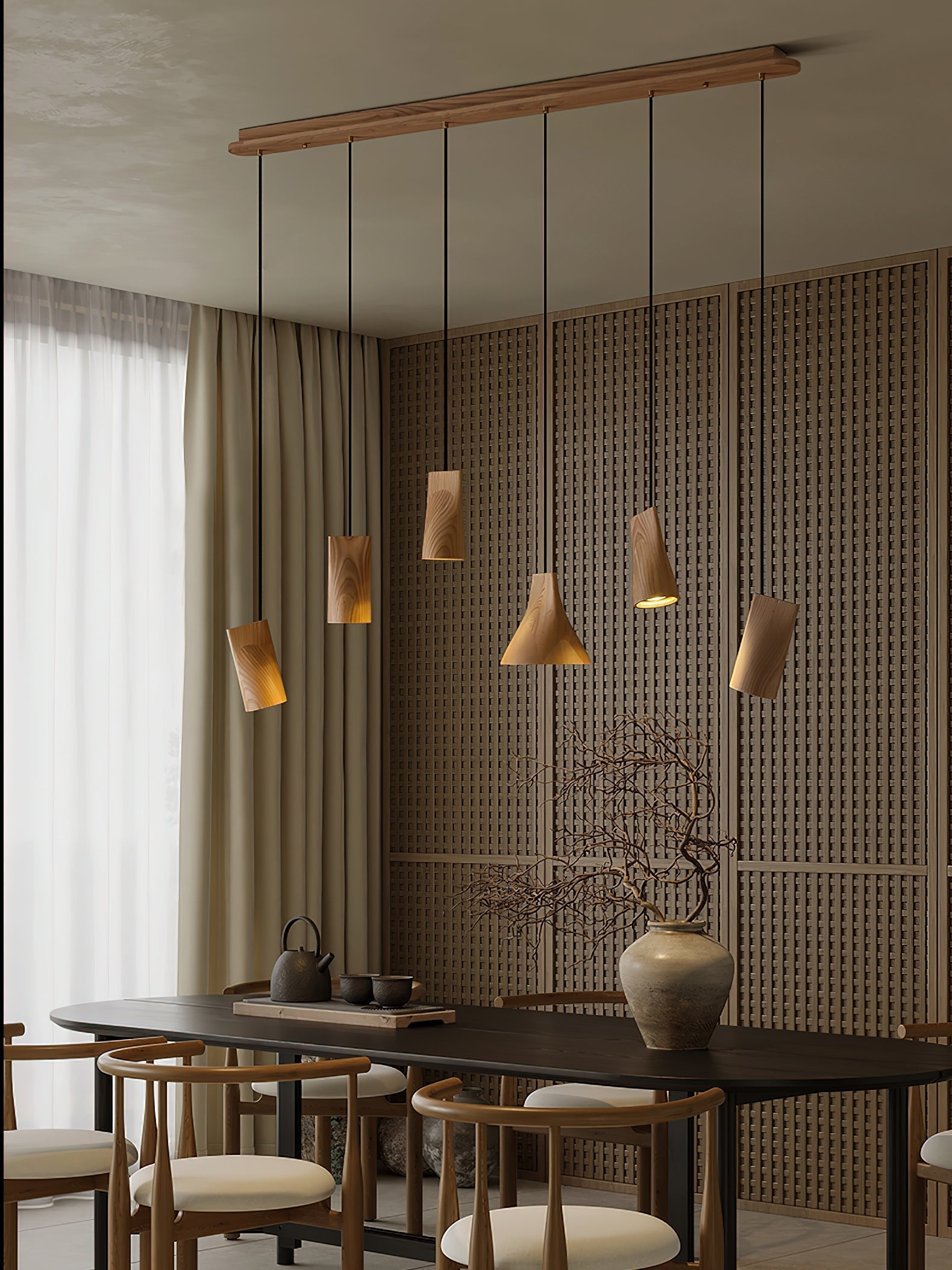 Ivarara Asymmetrical Wood Pendant Light-Neutral Decor