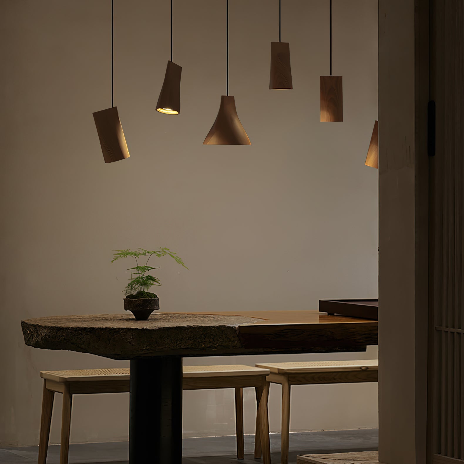 Ivarara Asymmetrical Wood Pendant Light-Neutral Decor