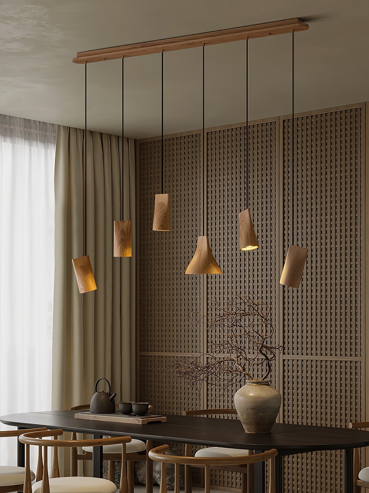 Ivarara Asymmetrical Wood Pendant Light-Neutral Decor