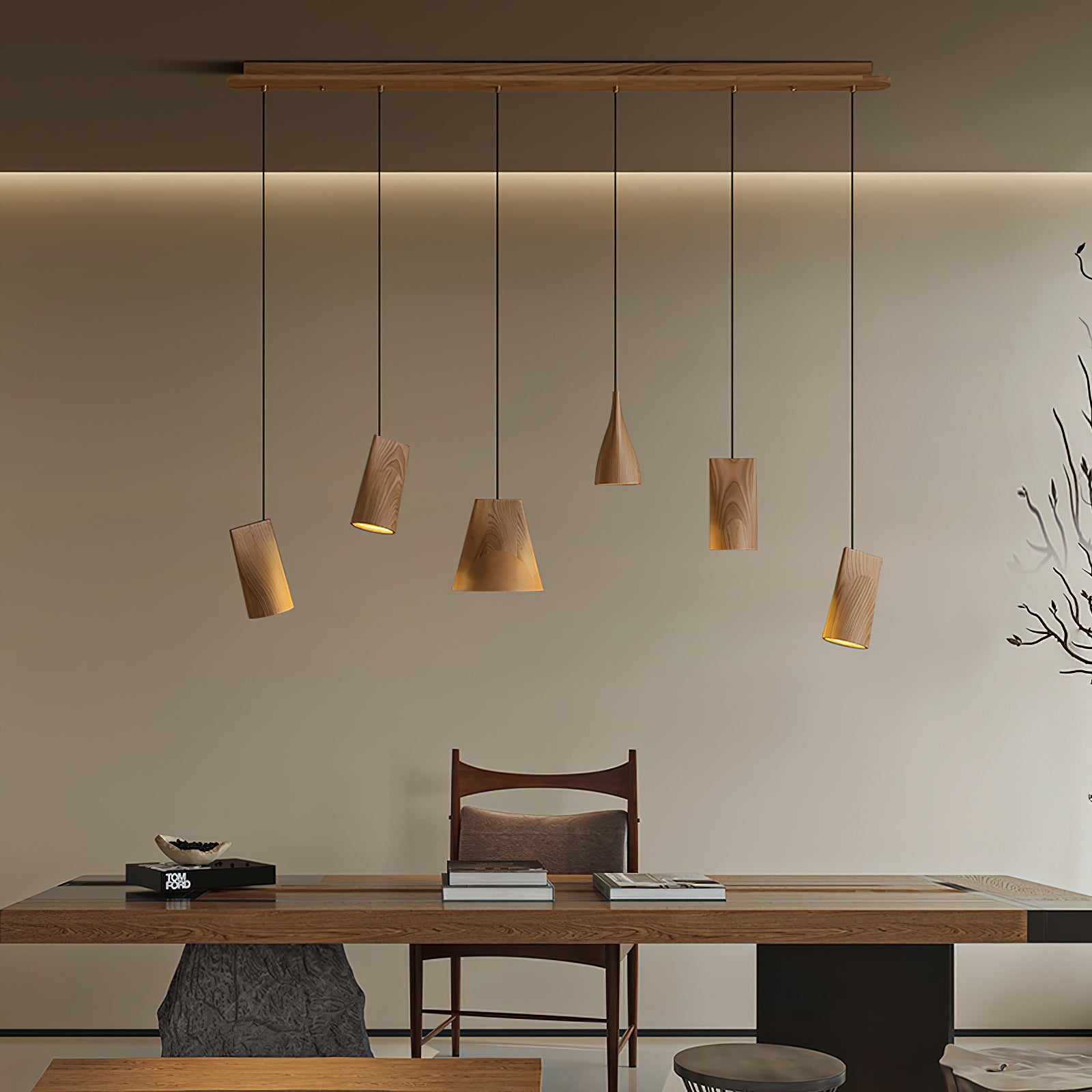 Ivarara Asymmetrical Wood Pendant Light-Neutral Decor