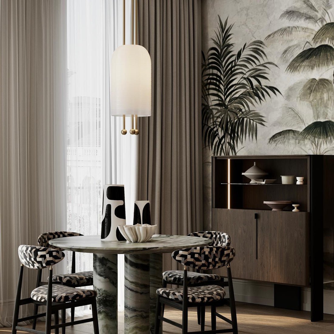 Qir Traditional Elegance Glass Pendant Light-Neutral Decor