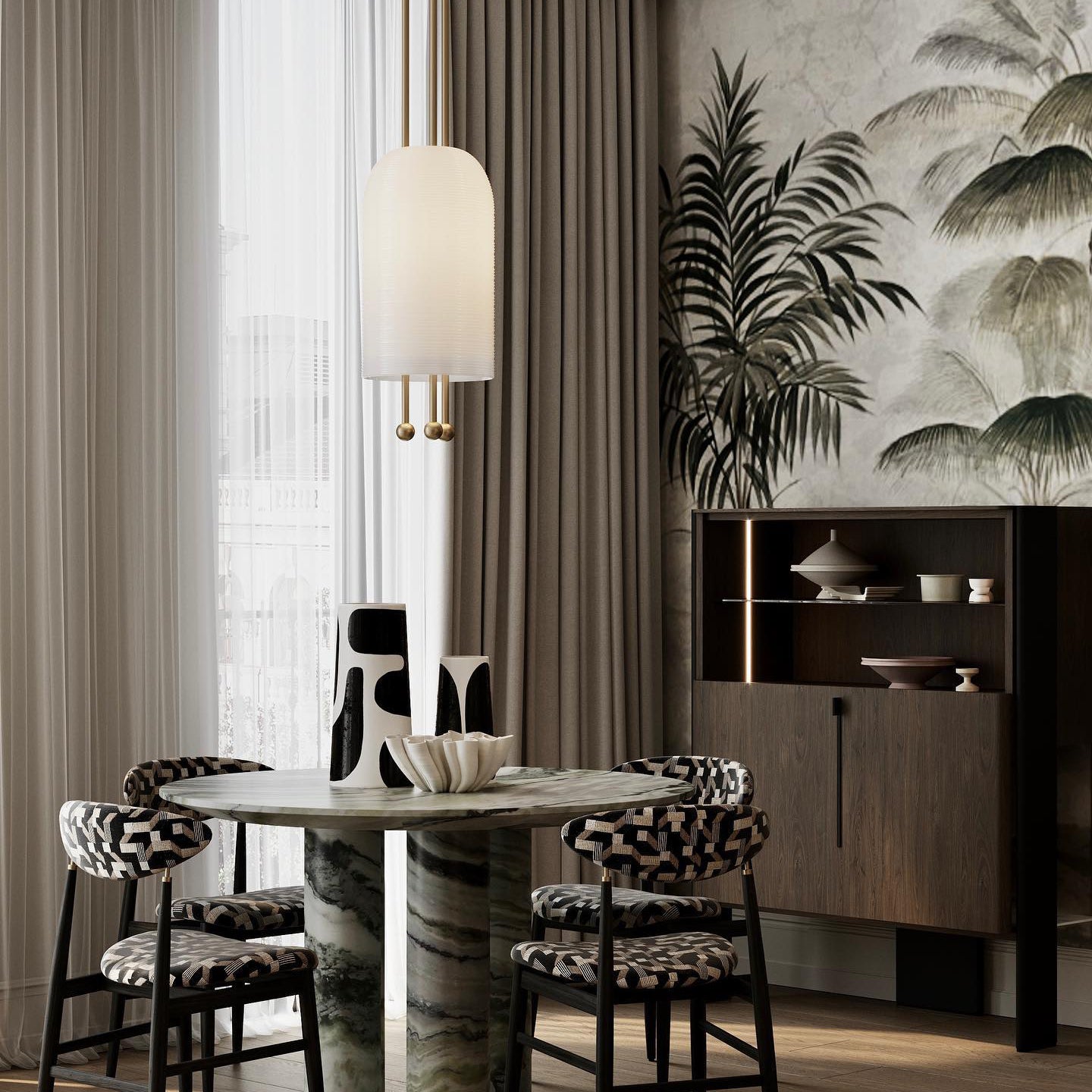 Qir Traditional Elegance Glass Pendant Light-Neutral Decor