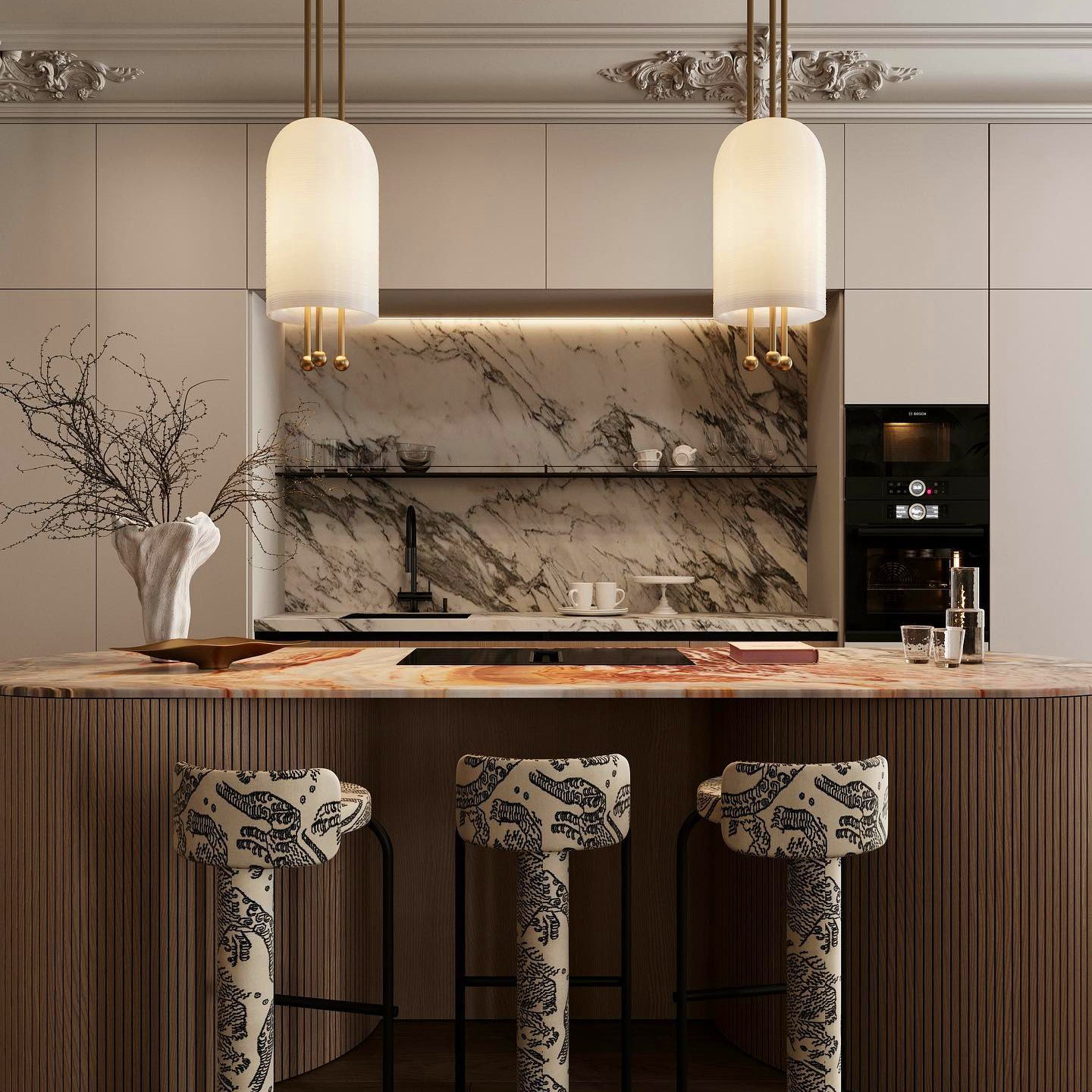 Qir Traditional Elegance Glass Pendant Light-Neutral Decor