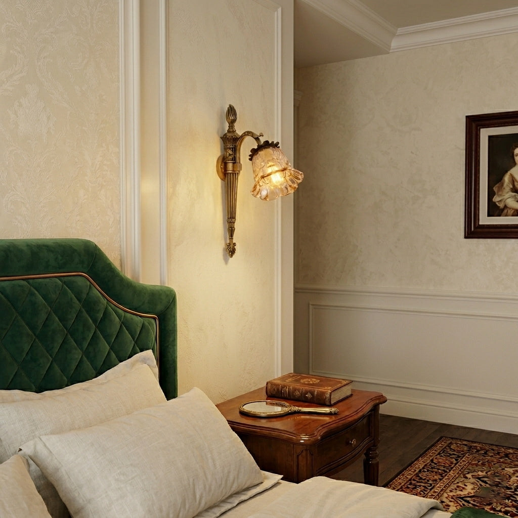 Benson Wall Lamp viewed from the side, highlighting its torch-style body.